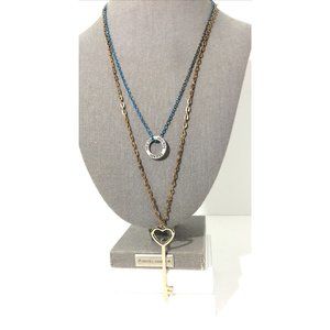 Key To My Heart Friendship Necklace-Long Gold/Blue Tone- Heart Key W/ “Friends”
